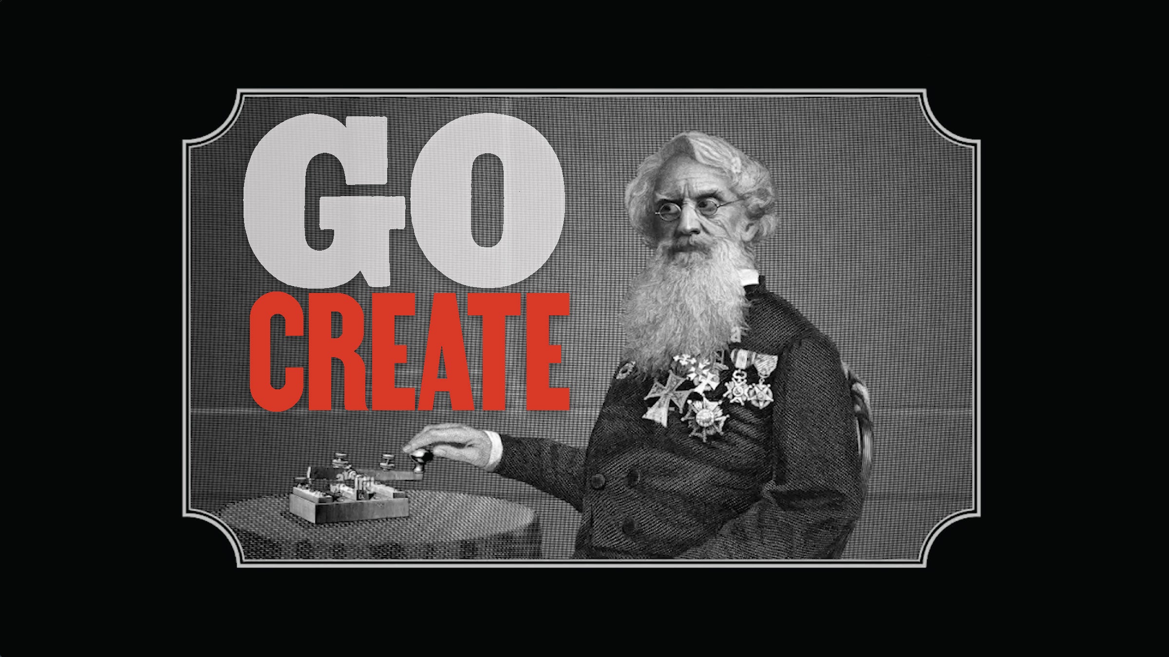 Load video: Morse looks at the headline &quot;Go Create&quot; as he sits poised to tap out some Morse Code